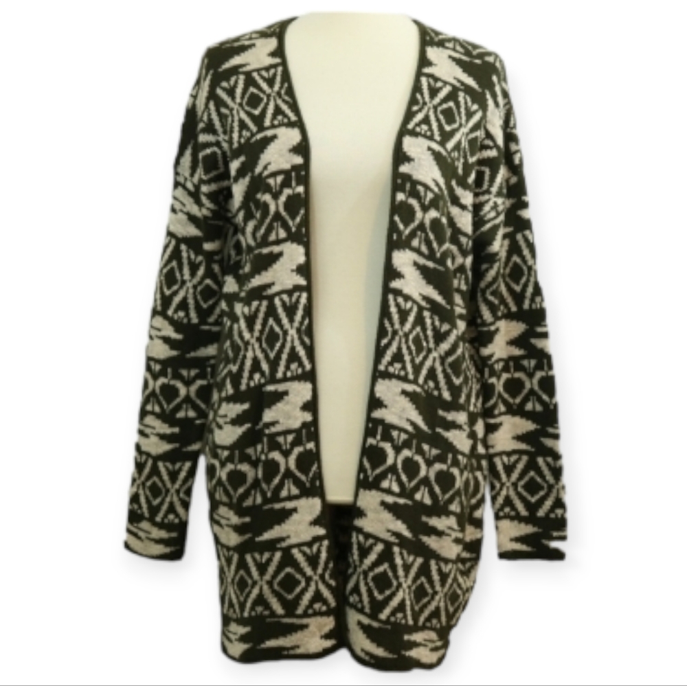 Forever 21 Aztec Pattern Knit Open Long Sleeve Cardigan Sweater Sz S